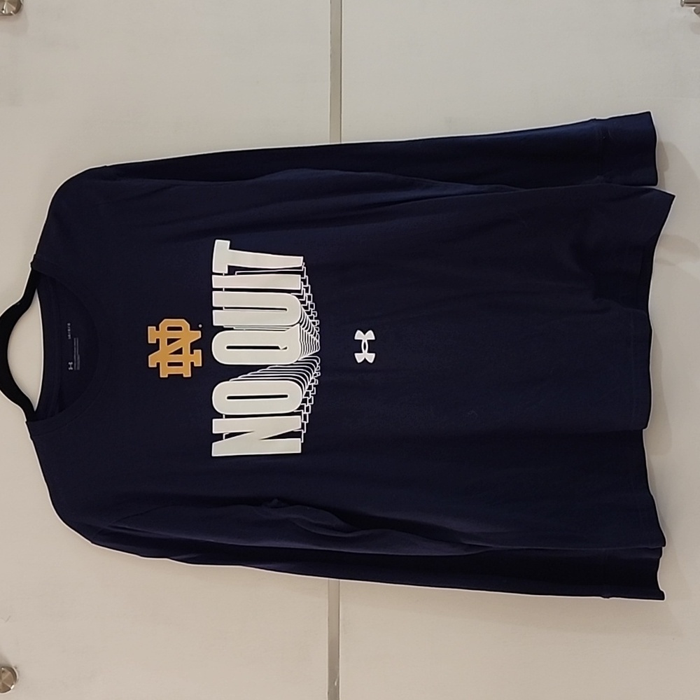 Under Armour long sleeve ND No Quit navy blue size L PTP 23in length 30in